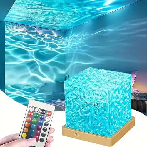 Water Ripple Cube Night Light – 16 Colors Crystal LED Table Lamp with Remote Control & USB Plug-in for Bedside