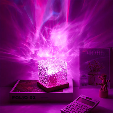 Water Ripple Cube Night Light – 16 Colors Crystal LED Table Lamp with Remote Control & USB Plug-in for Bedside
