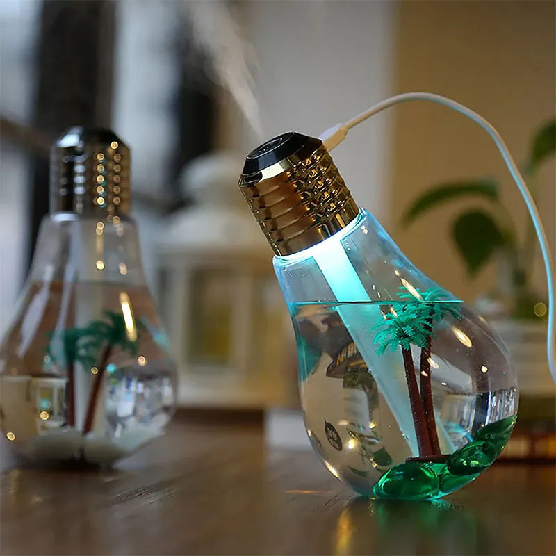 Mini USB Bulb Humidifier with Colorful LED Night Light – Aromatherapy Diffuser for Home, Office & Car