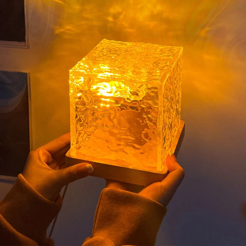 Water Ripple Cube Night Light – 16 Colors Crystal LED Table Lamp with Remote Control & USB Plug-in for Bedside